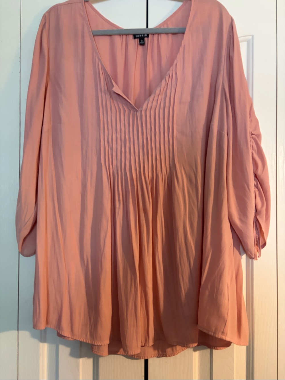 torrid Blush Pink Pleated V-Neck Peasant Blouse